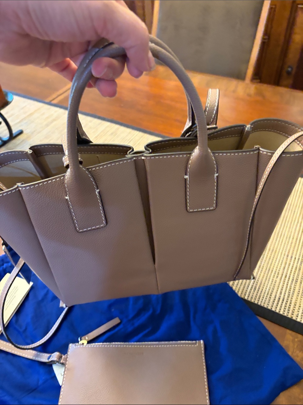 Le Tanneur Elena Small Leather Tote and MatcPouch Set - Women Bags - parma gray